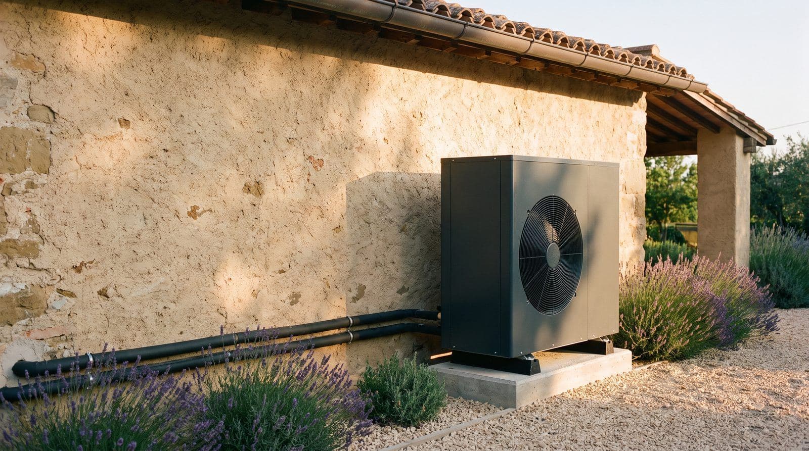 Pompa di calore installata accanto a una villa